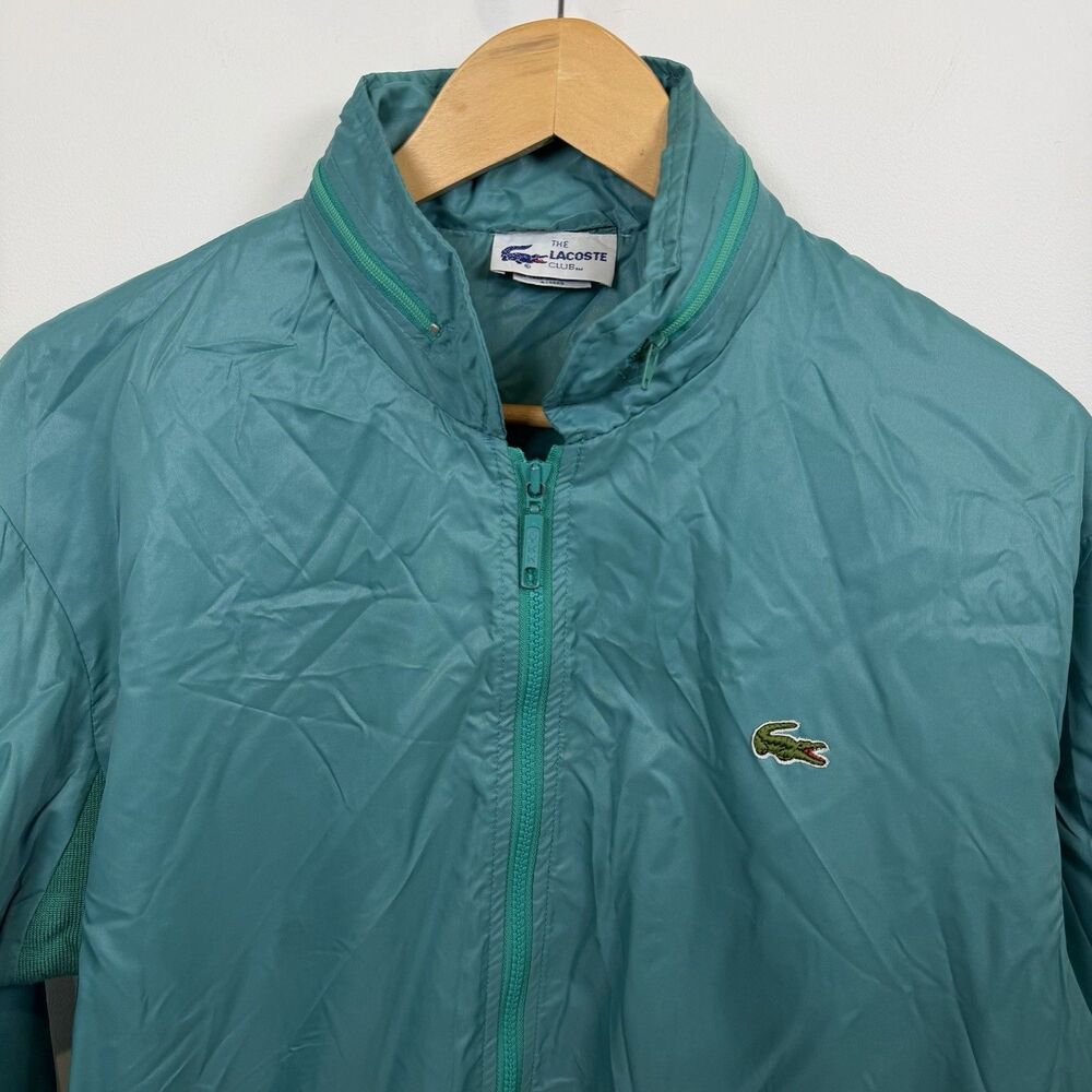 Vintage Lacoste Club Jacket Men Medium Teal Hood Nylon Windbreaker Hipster - Picture 3 of 14